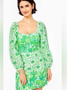 Lilly Pulitzer Womens Esteli Hybrid Dress Romper 6 Green White Puff Sleeve